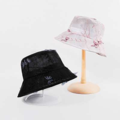 Dvacaman 2020SS Fashion Elegant 4 Colors Butterfly Embroidered Lace Cotton Fishermen Hat/Bucket Hat for Women Spring Summer